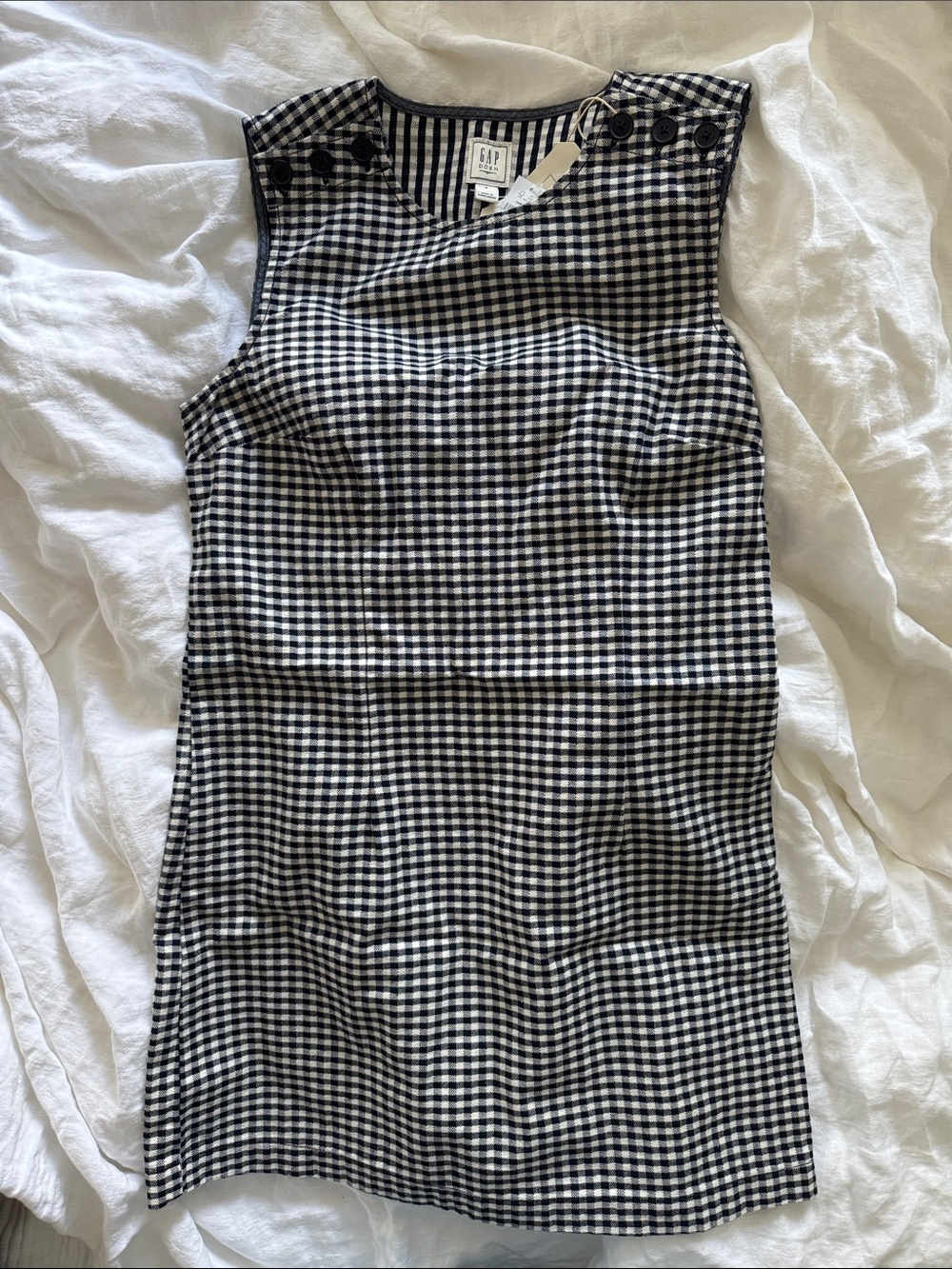GAP x Doen Black and White Gingham Sleeveless Shift Dress